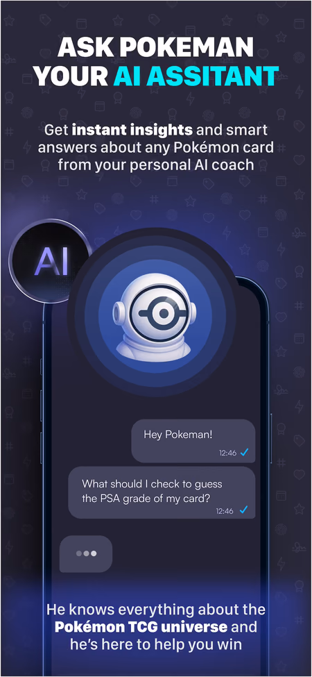 Asistente de IA de BindeX respondiendo a una pregunta sobre una carta Pokémon